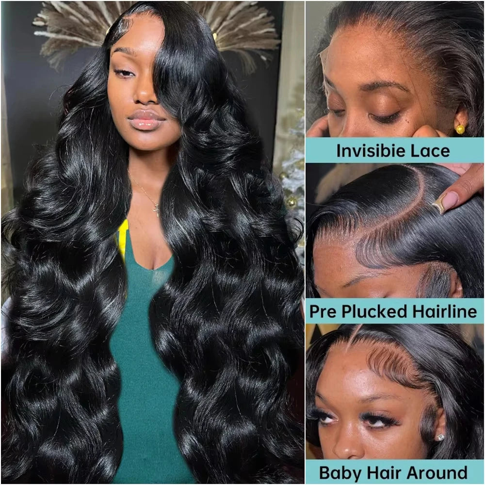HD 40 Inches 250% 5x5 Glueless Ready To Wear Closure Burmese Remy Human Hair 13x6 Lace Front Human Hair Wigs Transparent Body Wave 13x4 Lace Frontal Wig