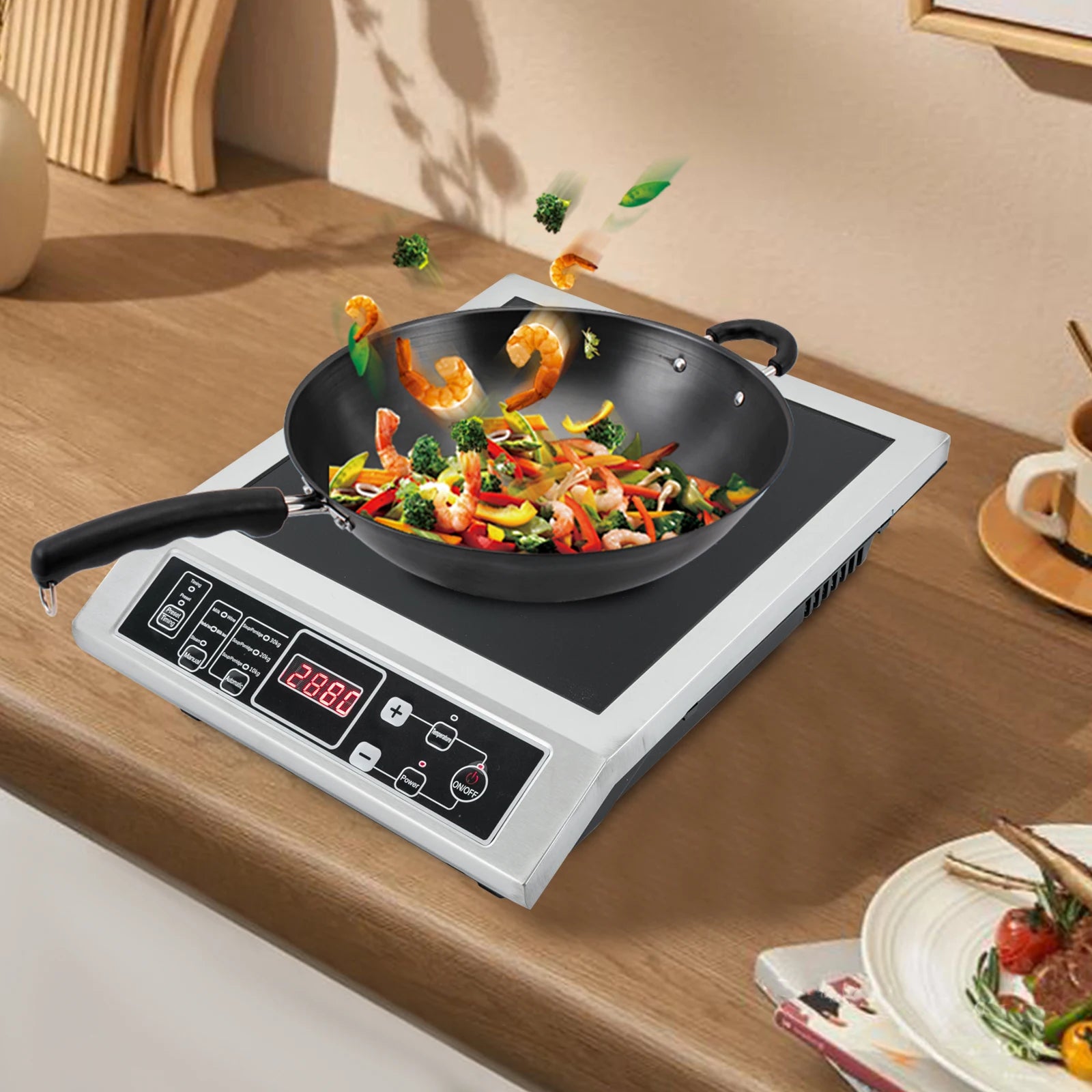 3.5KW Portable Electric Induction Cooktop, Countertop Induction Cooker with 8 Temperature Levels,IGBT Heating Induction Hob IPX4