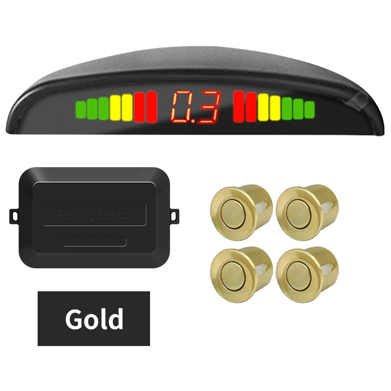 Hippcron Car LED Parking Sensor Kit 4 Sensors 22mm Reverse Radar Sound Alert Indicator System 8 Colors