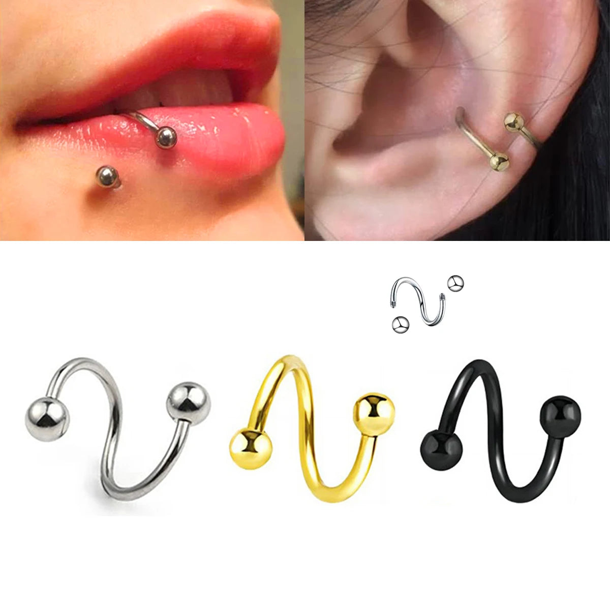 Women's Spiral Earrings Piercing Jewelry Multi-Use Body Jewelry - Lips Nose Septum Tragus Rook Labret Cartilage Hoop Rings Gift