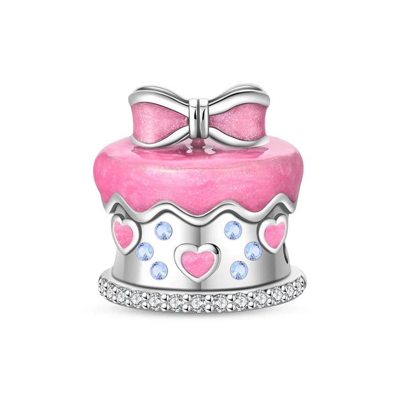 Silver Bow Charms 925 Sterling Silver Pink Heart-shaped Bow Pendants Charms Beads Fit Original S925 Bangle Bracelets DIY Jewelry