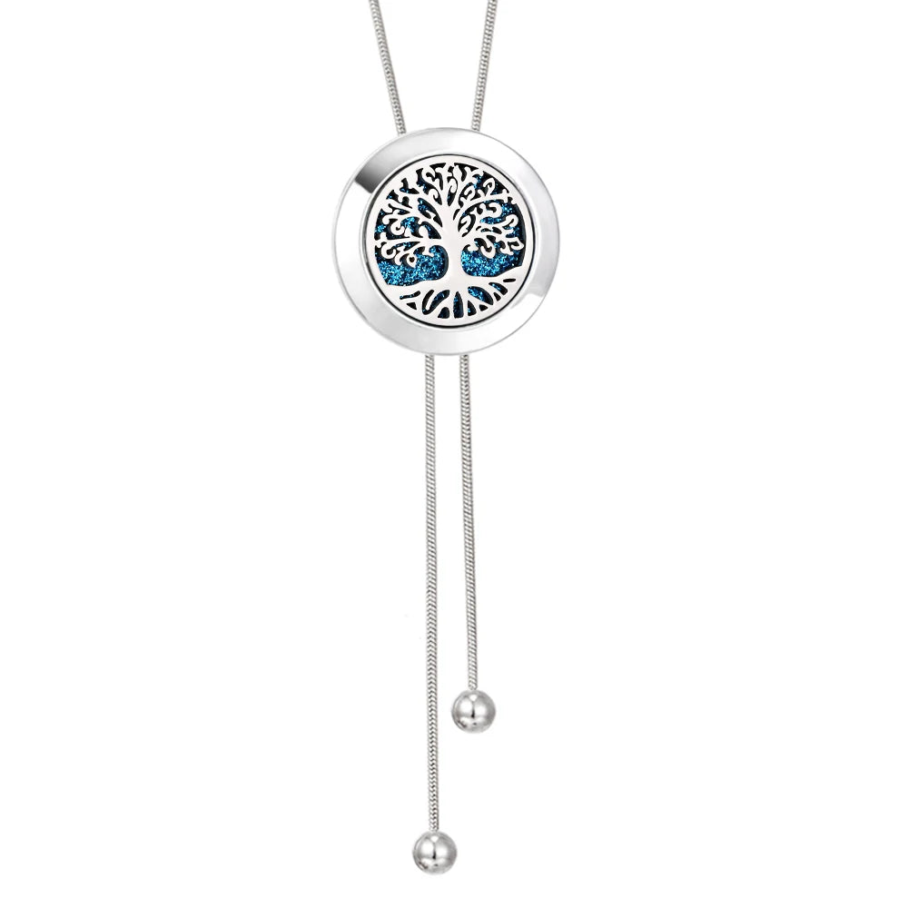 Tree Of Life Aromatherapy Necklace Spiral Open Perfume Locket Essential Oil Diffuser Tassel Pendant Necklace Aroma Jewelry Gift