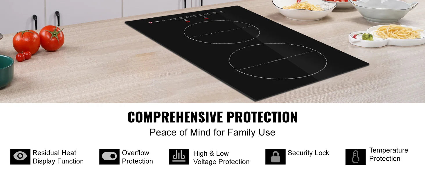 SucceBuy 2 Burners Electric Induction Cooktop Stove Hob Built-in Burner Cooker Sensor Touch Control Magnetic Cooker Hot Plate