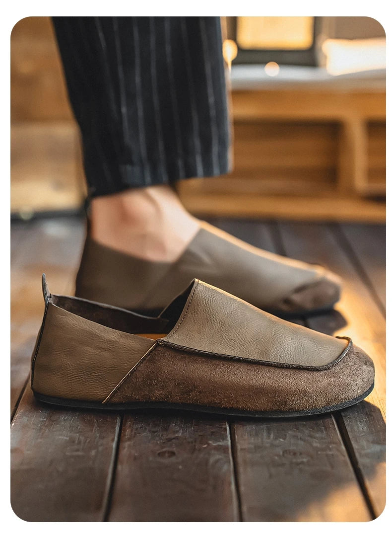 Man Loafers Outdoor Walking Fashion Mens Casual Shoes Soft Leather Comfort Half Slippers Breathable Lazy Driving Shoes Moccasins