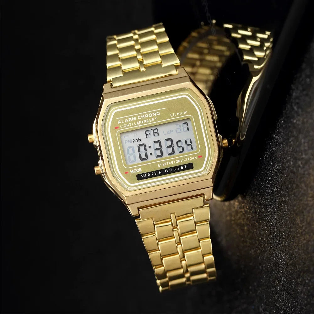 Luxury LED Watches for Men Stainless Steel Gold Sliver Electronic Digital Watch Fashion Business Mens Watch relogios masculino