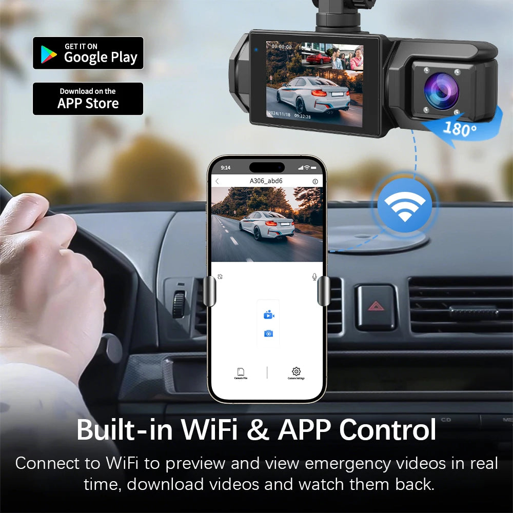 Dash Came For Cars 3 Channels FHD1080P Driving Recorder Car DVR Night Vision Loop Recording G-sensor Tachograph Dashboard Camera