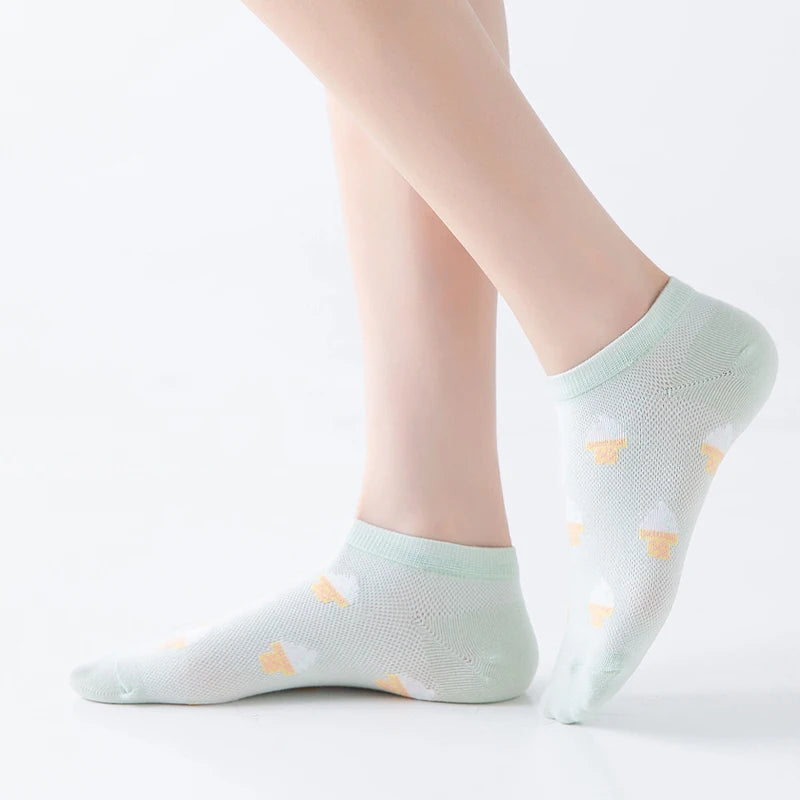 6 Pairs of Women Is Summer Thin Short Socks Sweet Cute Breathable Mesh Comfortable and Small Floral Fragments