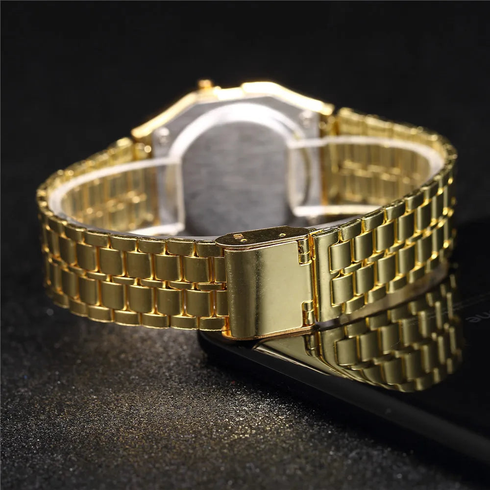 Luxury LED Watches for Men Stainless Steel Gold Sliver Electronic Digital Watch Fashion Business Mens Watch relogios masculino
