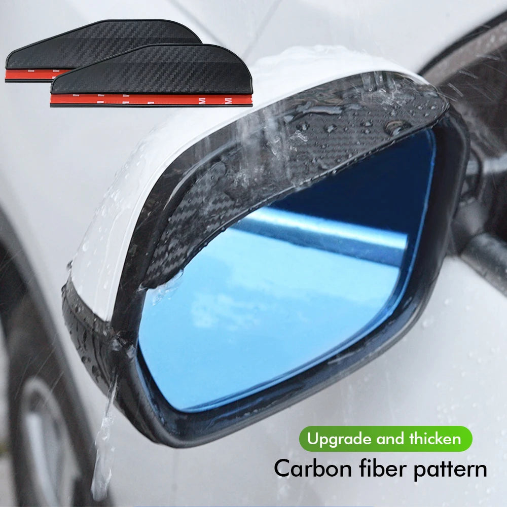 2PCS Car Rearview Mirror Rain Eyebrow Carbon Fiber Sun Visor Shade Cover for Rearview Mirror Protector Clear Vision Safe Driving