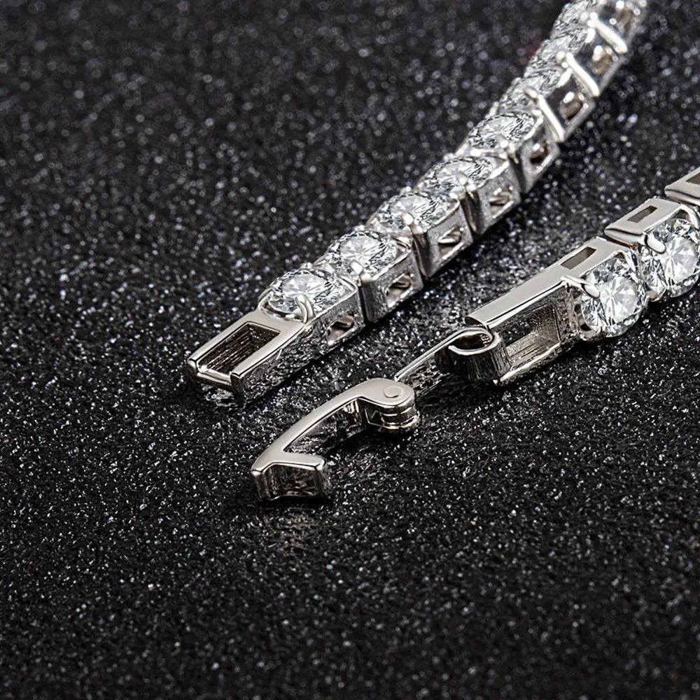 Noble S925 Sterling Silver Bracelet Zirconia Tennis Ball Women Fashion Simple Engagement Wedding Charm Jewelry 4mm width