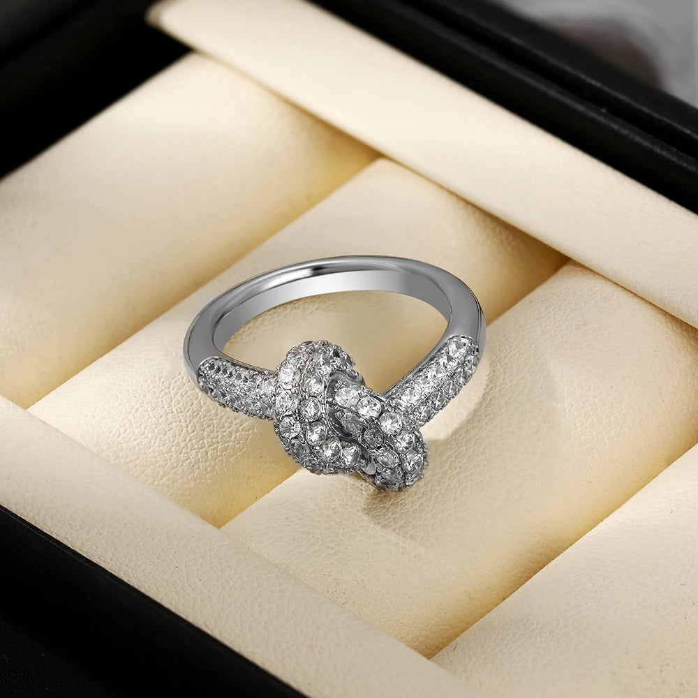 Colored Zircon  Intersection Ring Classic  Design Style Stainless Steel Waterproof Anti Fading Geometry Lady Unique Jewelry Gift