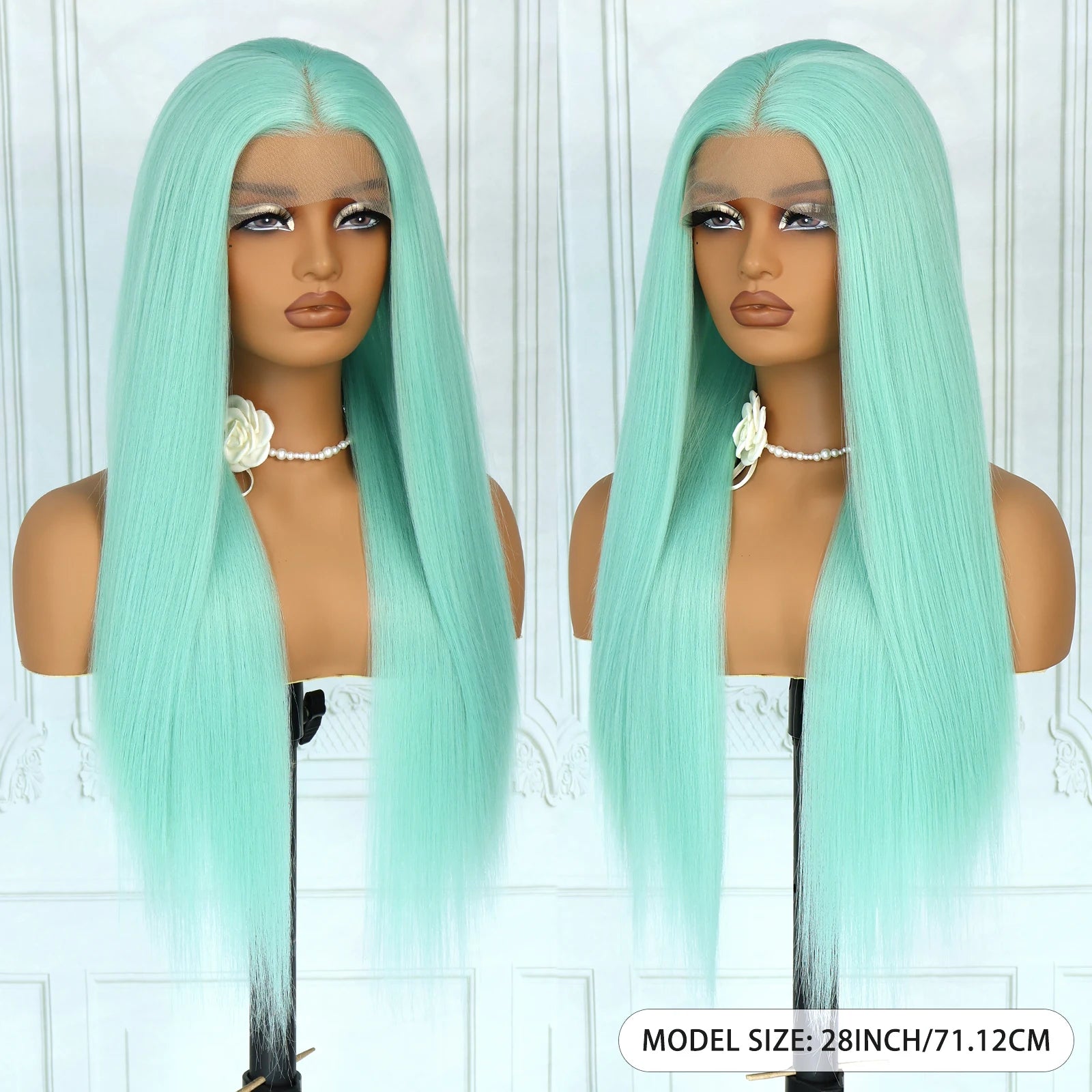 Aubree Synthetic Wigs Blue Hair 13*4 Lace Front Wigs For Daily Use Party Time Long Straight 28 inches 180% Density Glueless