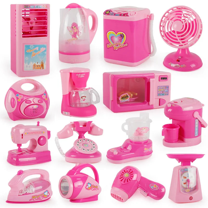 Kids Kitchen Play Simulation Home Appliances Toys Pretend Play Refrigerator Microwave Coffee Maker Kettle Hair Dryer for Childs