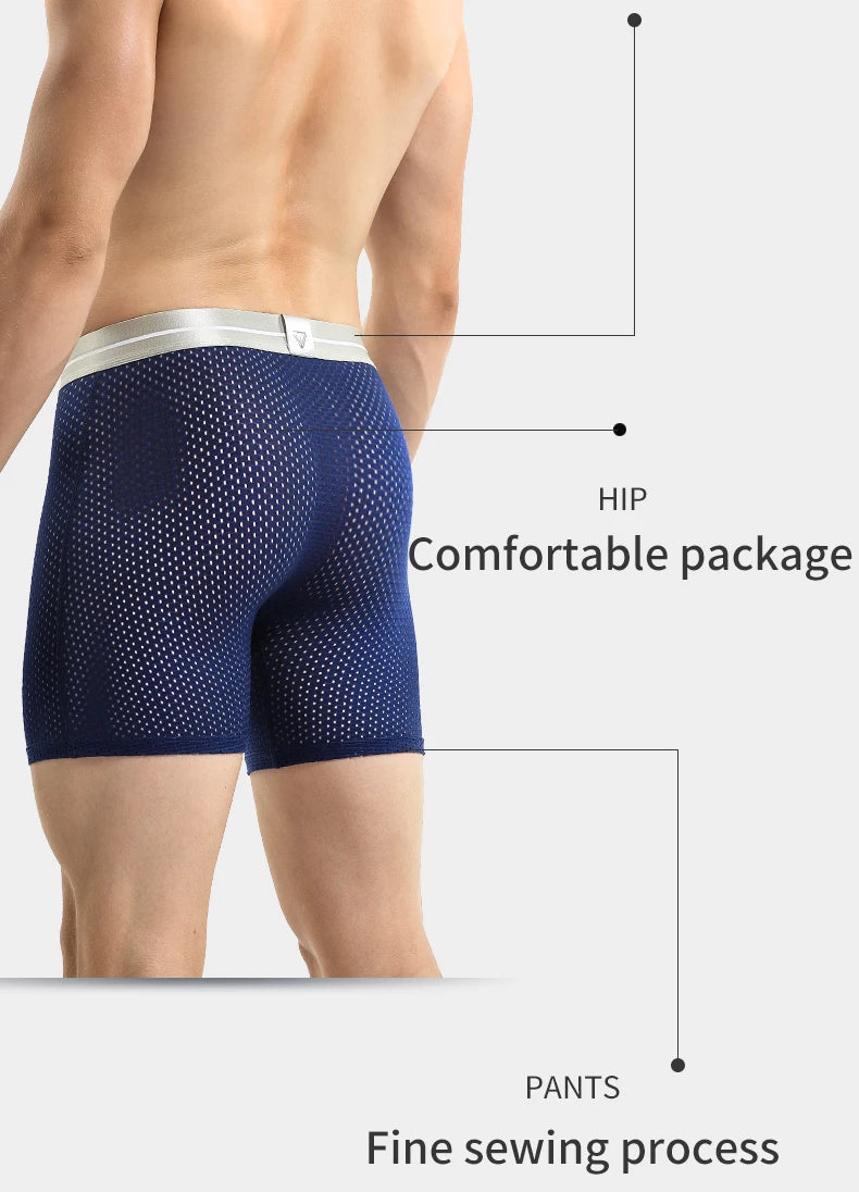 Men's Extra Long Sports Underwear Boxer Running Anti-Wear Legs Large Size Ice Silk Loose 100kg Fat Guy Four Corners