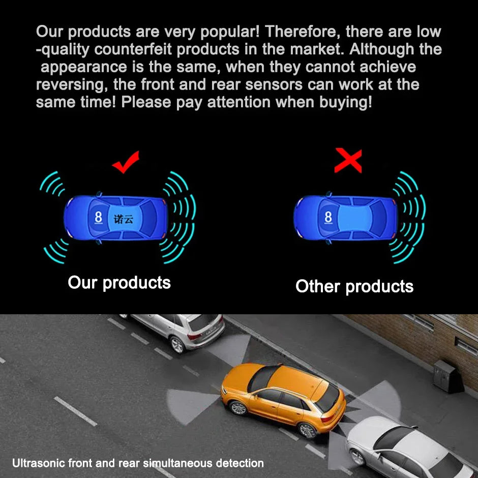 8 Parktronic Parking Sensors Kit Reversing Front and Rear Car Backup Radar Detector Backing Assistance Sound Aler AID