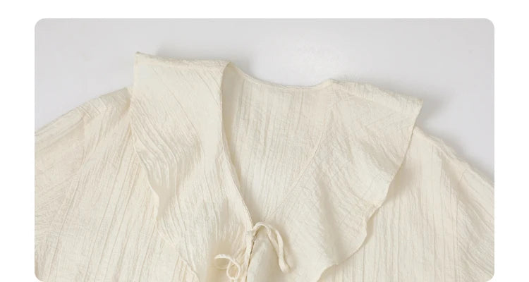 CHIC VEN Women Shirt Loose Casual Ruffled Edges Female Blouses V Neck Lace Up Mid Length Woman Shirts Spring Summer 2026
