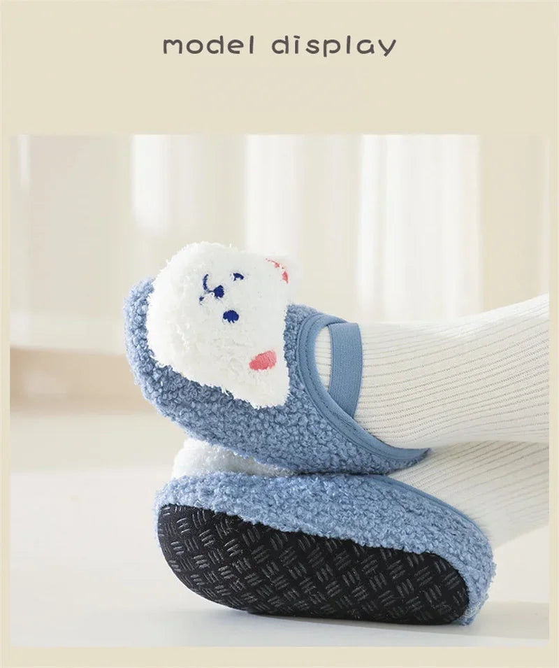 Cartoon Bear Baby Shoes Winter Thick Warm Newborn Shoes Non-slip Soled Soft Plush Toddler Kids Boy Girls Infant First Walkers