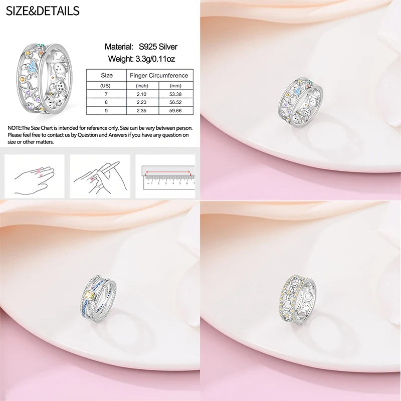 Rings For Women 925 Silver Size 6-9 Ocean Flower Sun Butterfly Heart Hollow Ring Fit For Engagement Weddings Fine Jewelry Gifts