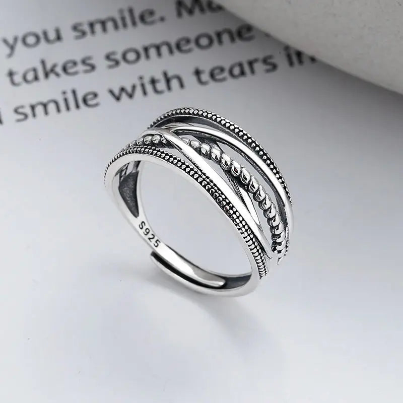 925 Sterling Silver Metal Flower Shell Geometric Rings For Women French Retro Romantic Open Thai