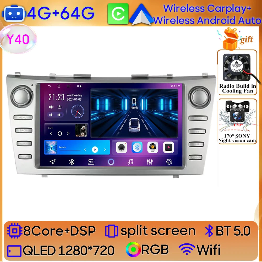 Android 15 For Toyota Camry XV40 Aurion 2007 - 2011 DSP Carplay Head Unit Multimedia Player GPS Navigation Stereo Car Radio WIFI