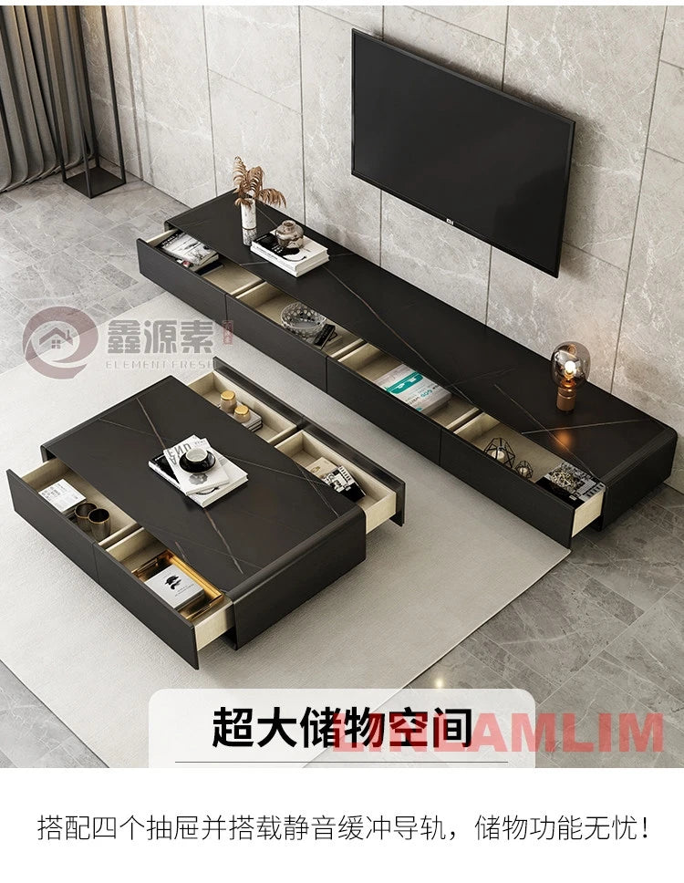 Modern White Living Room Furniture Set, Coffee Table and TV Stand with Storage Cabinets, Contemporary Entertainment Center Set