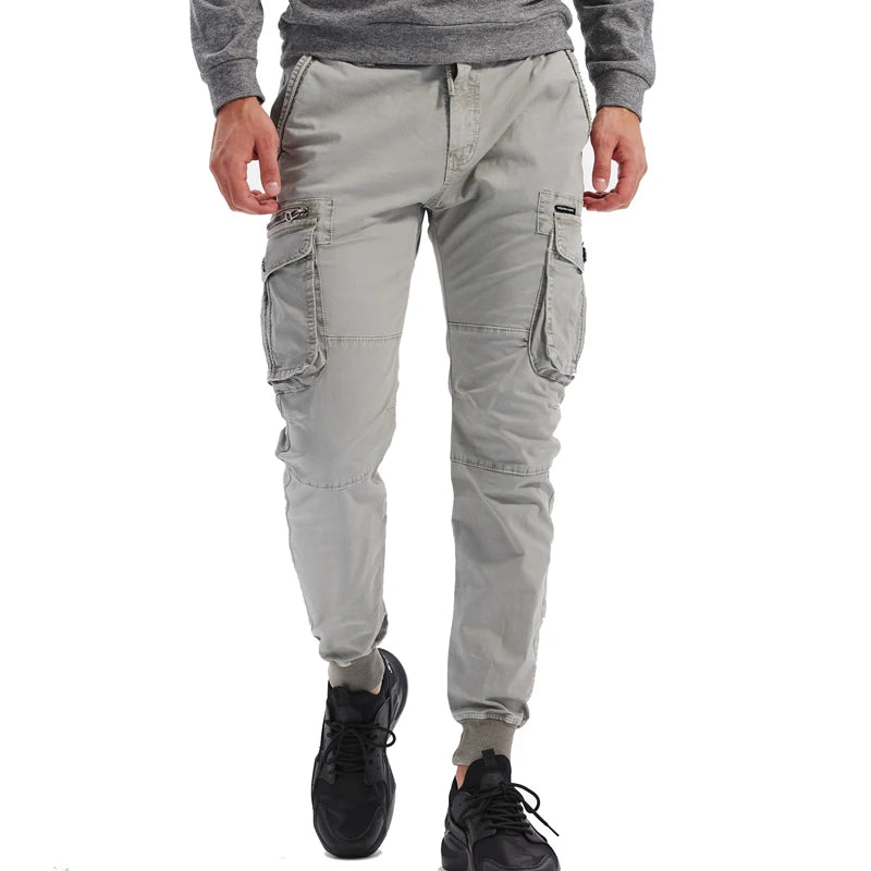 New Cotton Men Cargo Pants Khaki Casual Men Tactical Joggers Cargo Multi-Pocket Fashion Black Army Light gray Trousers Work Wear