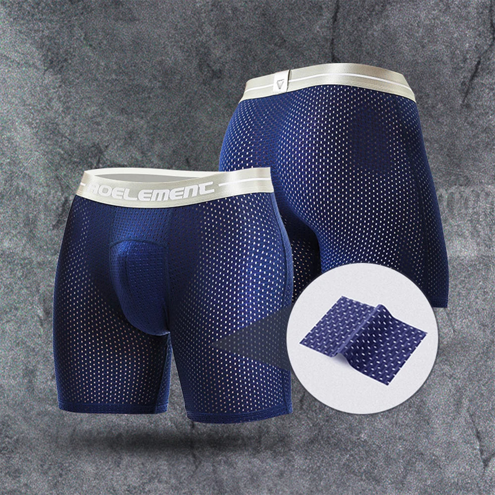 Men's Extra Long Sports Underwear Boxer Running Anti-Wear Legs Large Size Ice Silk Loose 100kg Fat Guy Four Corners