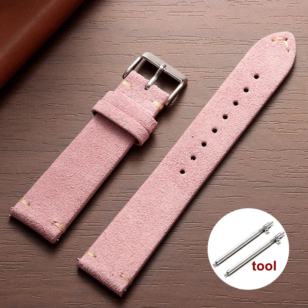 Wristband Soft Suede Leather Straps 14/16/18/20/22mm Vintage Red Watchband Quick Release Calfskin Bracelet Men Women Accessories