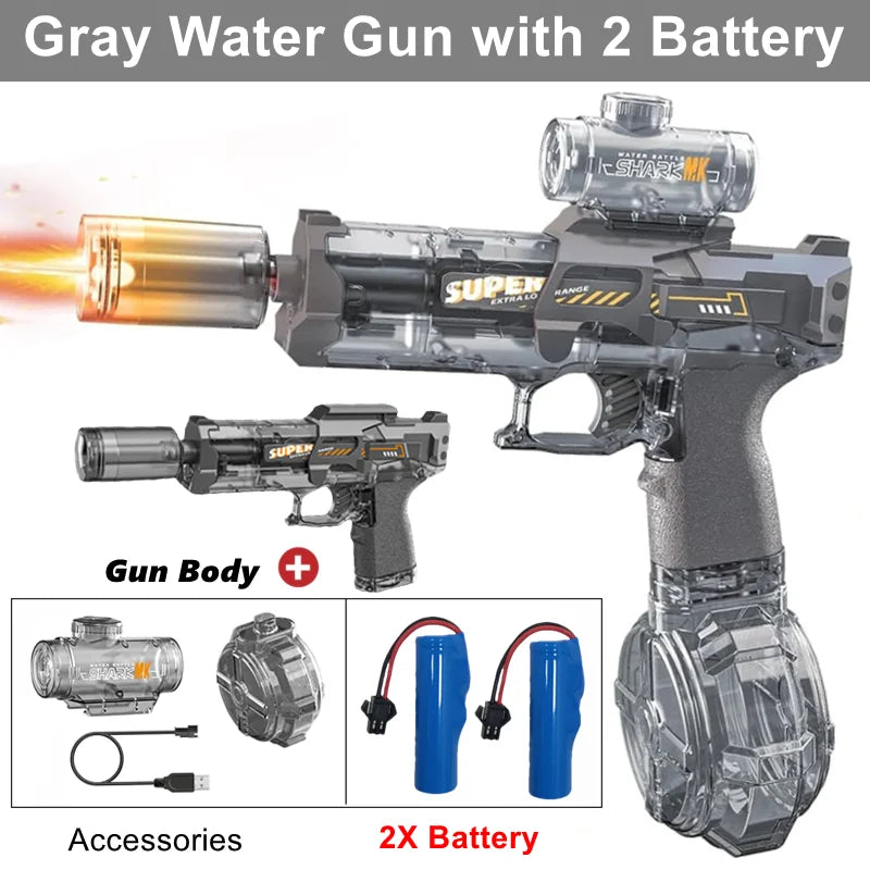 Electric Water Blaster Gun Children Automatic Water Pistol WaterGun with Led Light Summer Outdoor Game Party Toy for Adults Kids