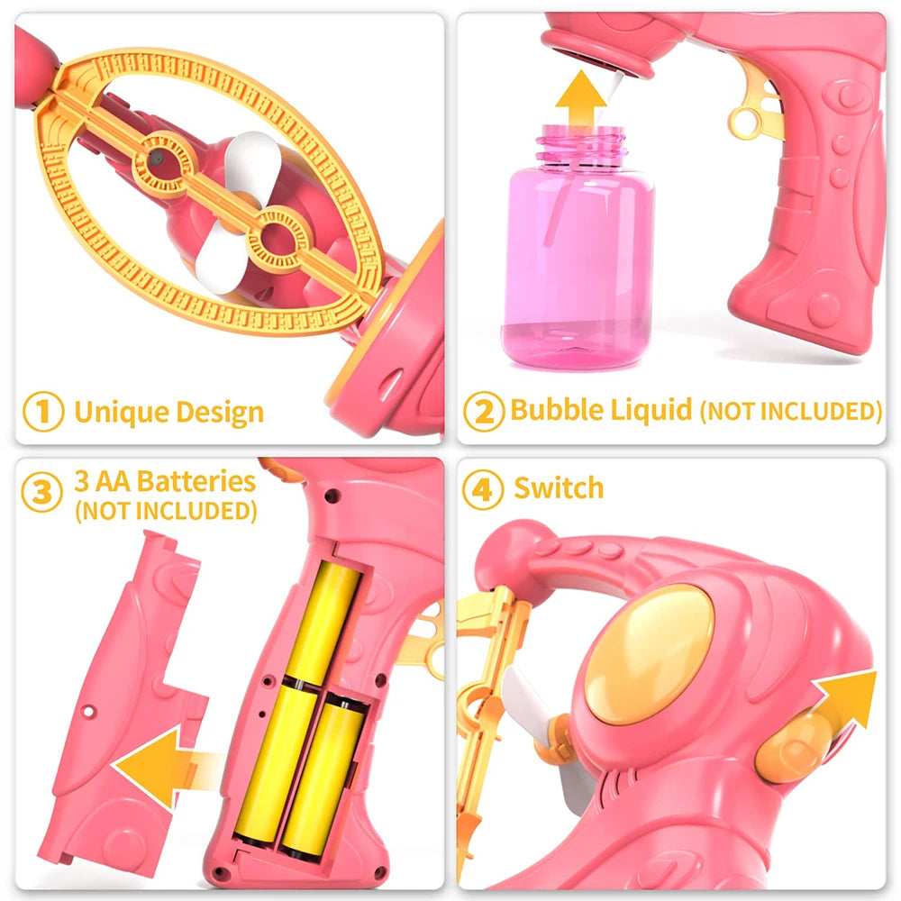 Blowing Large Bubbles Automatic Bubble Gun with Liquid Toys Soap Machine Outdoor Party Play Toy for Kids Birthday Surprise Gifts