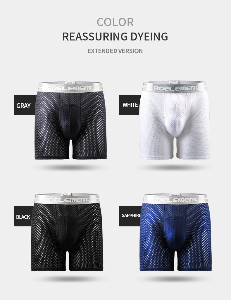Men's Extra Long Sports Underwear Boxer Running Anti-Wear Legs Large Size Ice Silk Loose 100kg Fat Guy Four Corners