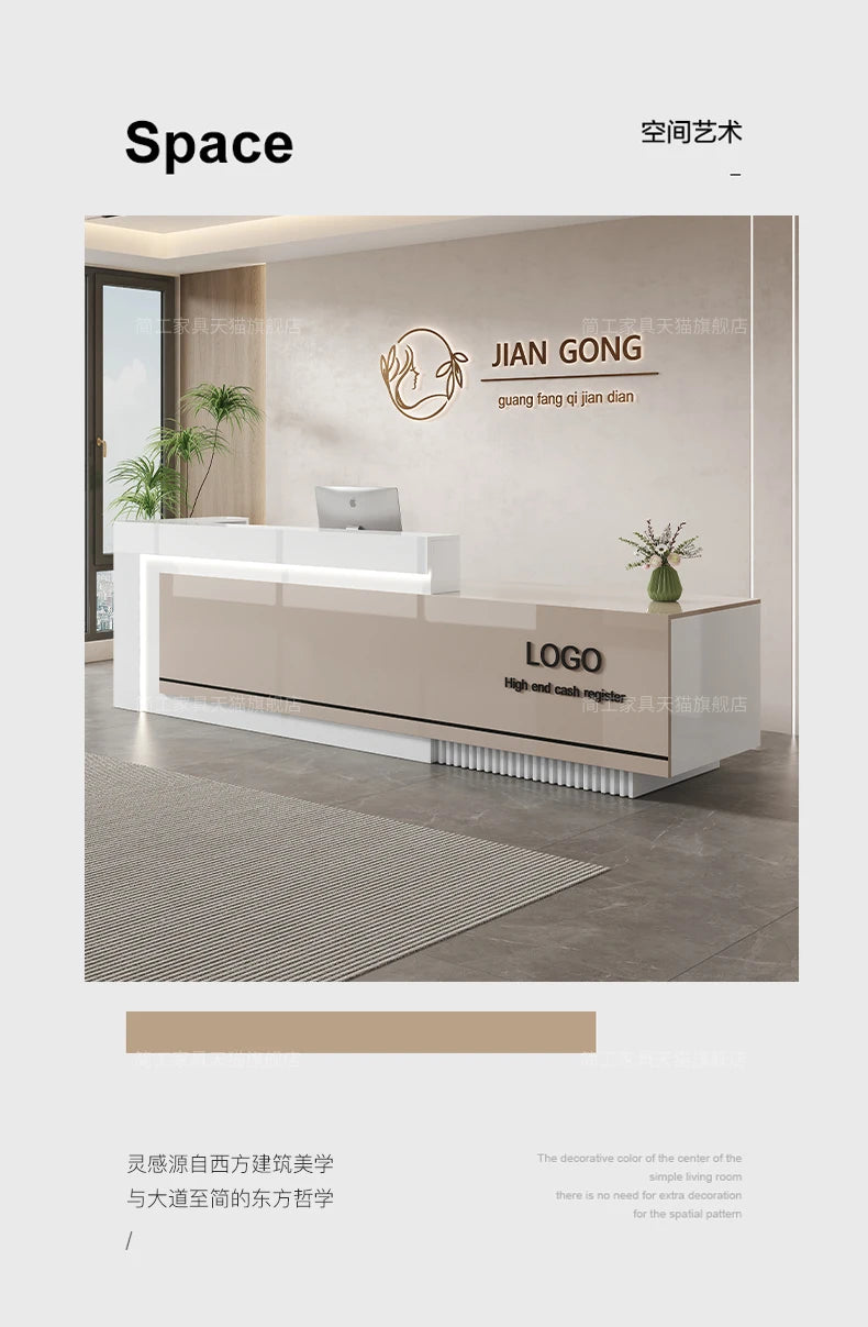 Customized Premium Desk Table Glamour Luxury Simple Elegant Reception Desk Modern Design Recepcion Mostrador Office Furniture