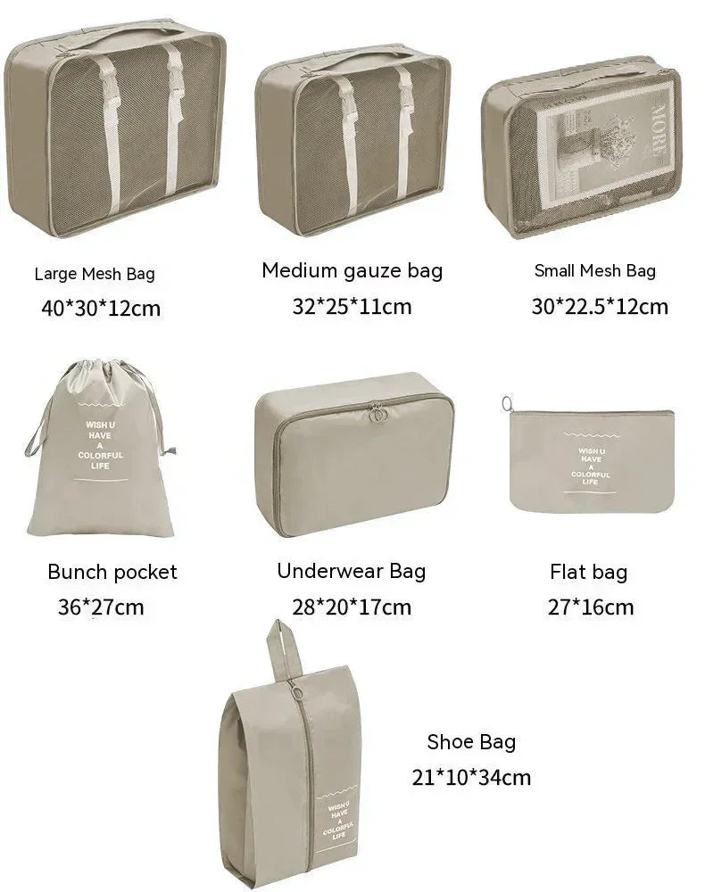 7/10 Pcs Set Travel Organizer Storage Bags Suitcase Packing Cubes Cases Portable Wardrobe Luggage Clothes Shoe Pouch Fold
