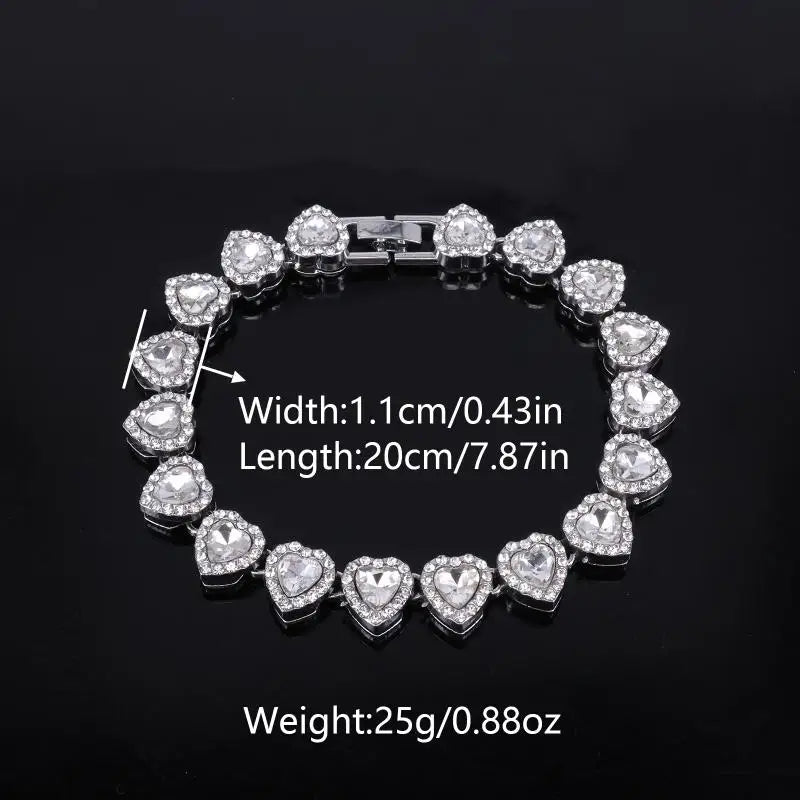 45CM New Hip Hop Tennis Chain Bracelet Necklace Shiny Heart Rhinestone CZ Fashion Rock Party Jewelry
