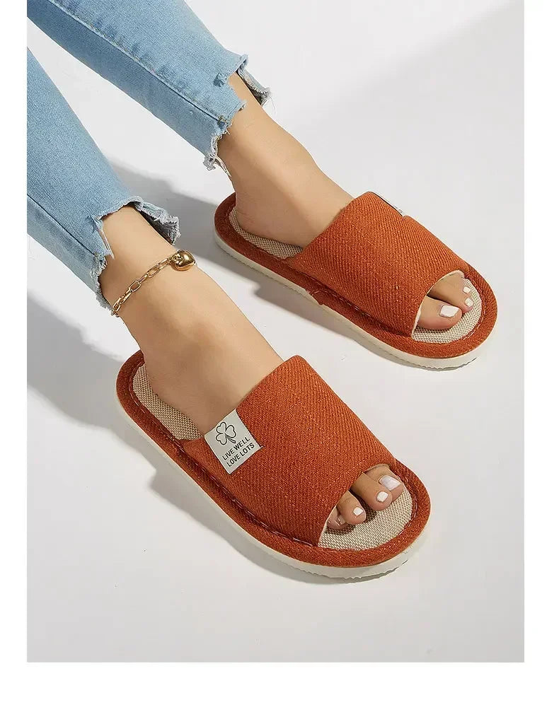 Home Linen Slippers For Men In Spring&Autumn Comfortable Bedroom Open-toed&Breathable Slippers Men's & Women's Shoes Summer