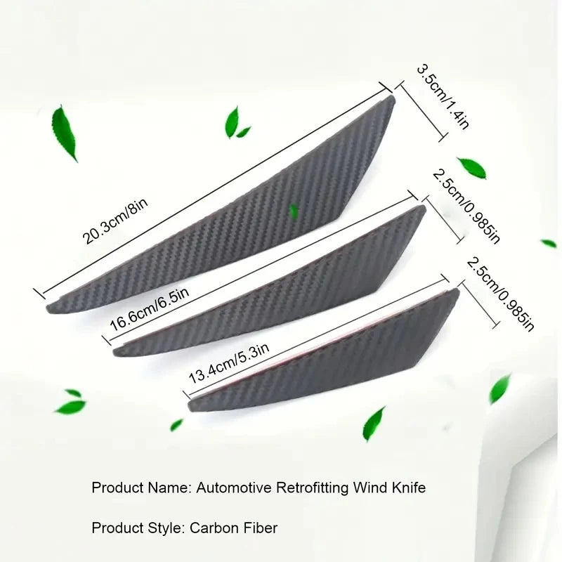 6pc Universal Car Modification Wind Knife Carbon Fiber Pattern Bumper Diffuser Splitter Fins Body Spoiler Canards Exterior Parts