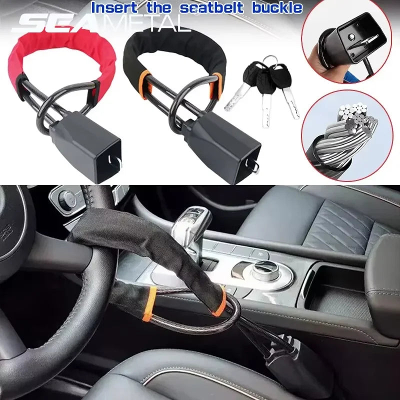 Car Steering Wheel Lock Reinforced Cable Lock in Red Blue Yellow Black Four Colors Automotive Security Deterrent