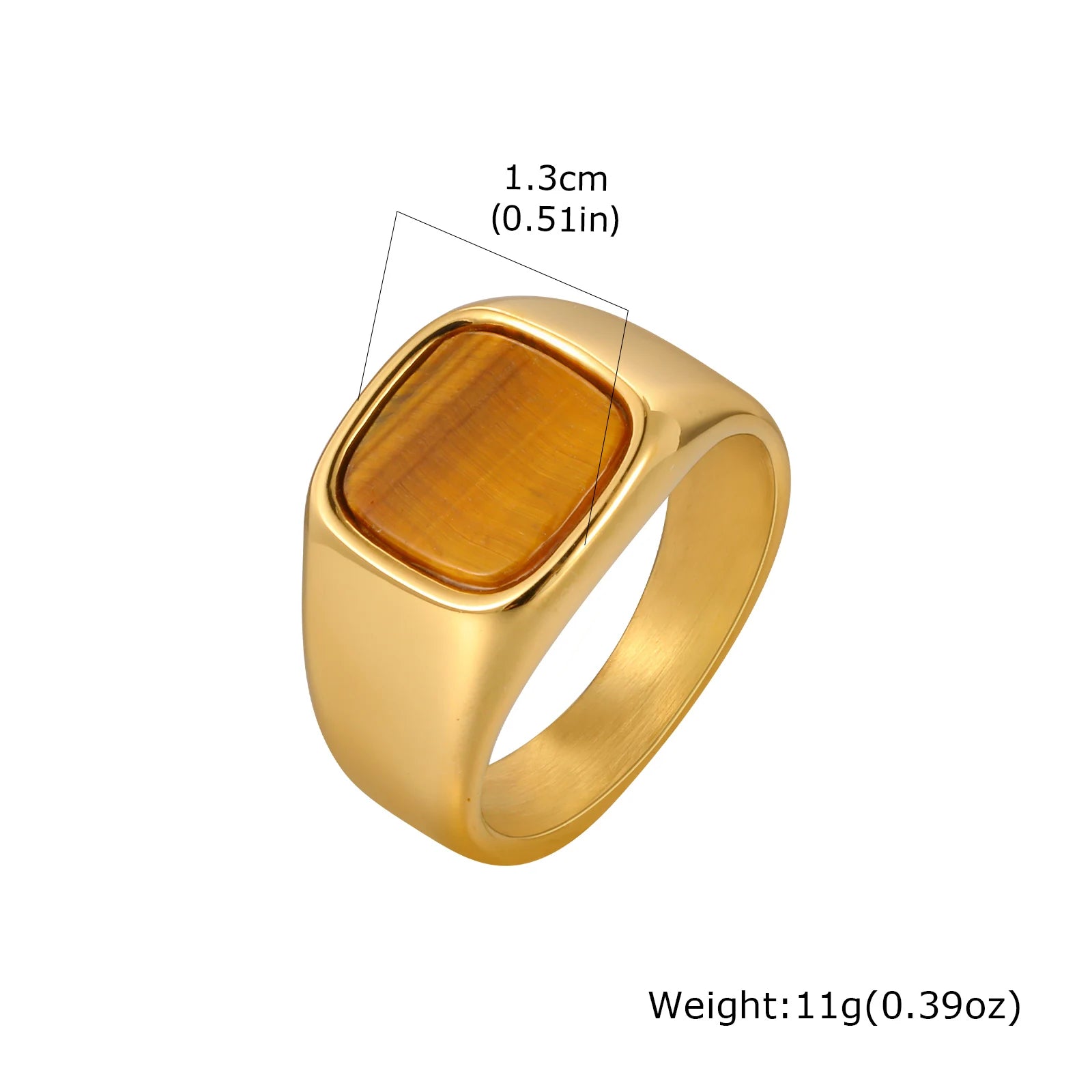 Men's High-Quality Stainless Steel Square Signet Ring with Black Glass And Natural Tiger Eye Stone - Fashion Classic Jewelry