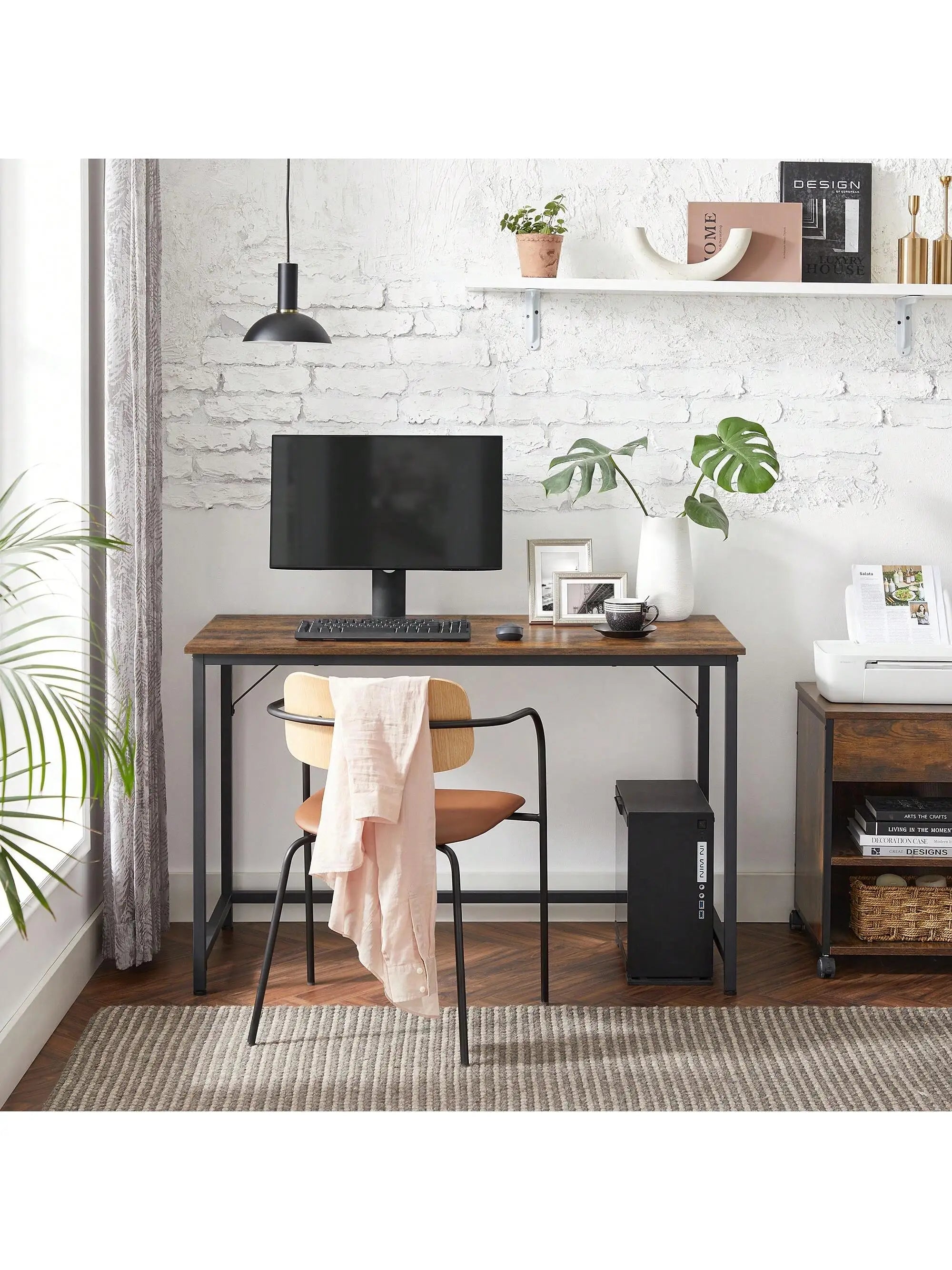 VASAGLE Small Computer Desk: 60x120x76 cm. For Home Office, Study, Bedroom. Industrial Style, Metal Frame. Rustic Brown & Black.