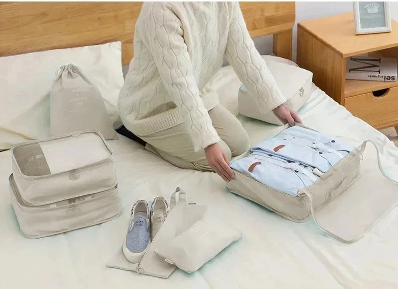 7/10 Pcs Set Travel Organizer Storage Bags Suitcase Packing Cubes Cases Portable Wardrobe Luggage Clothes Shoe Pouch Fold