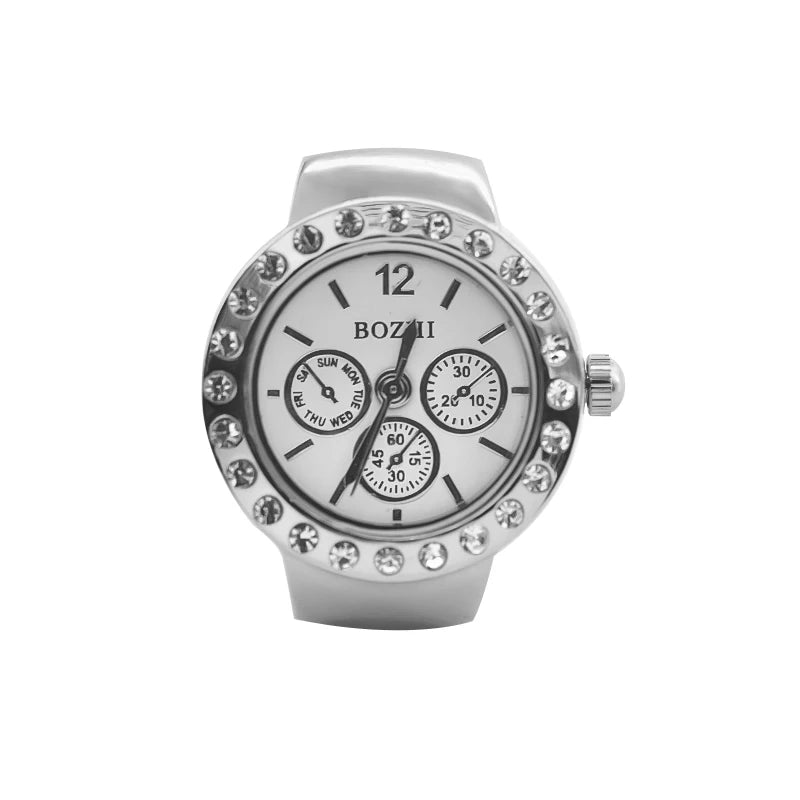 New Hot Sales Creative Diamond Set British Ring Watch Alloy Shell Finger Round Dial Couple Men And Women