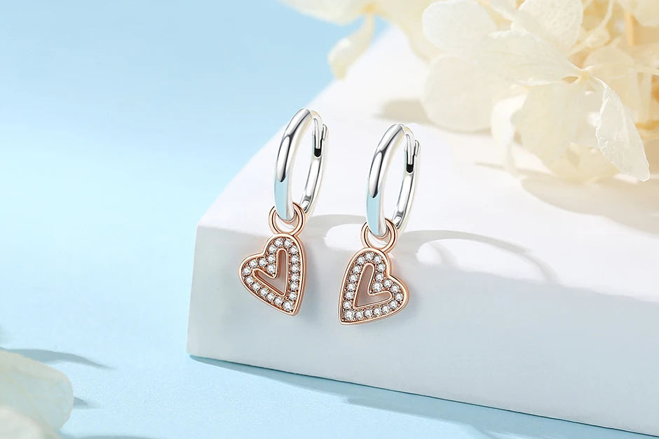 New 2026 Original 925 Sterling Silver Earrings For Women Piercing Hoop Love Heart Earings Rose Gold Wedding Gift Luxury Jewelry