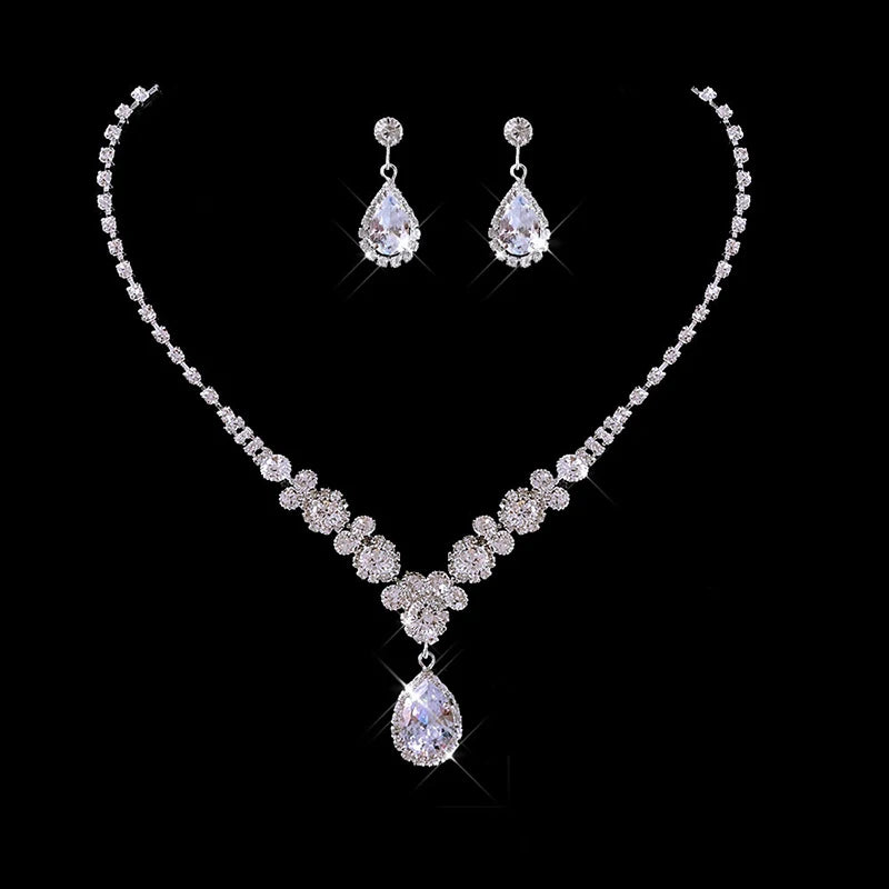 Women's Necklace Earrings Set Zircon Dangle Earrings Set Exquisite Wedding Party Jewelry Set for Anniversary Mother's Day Gift