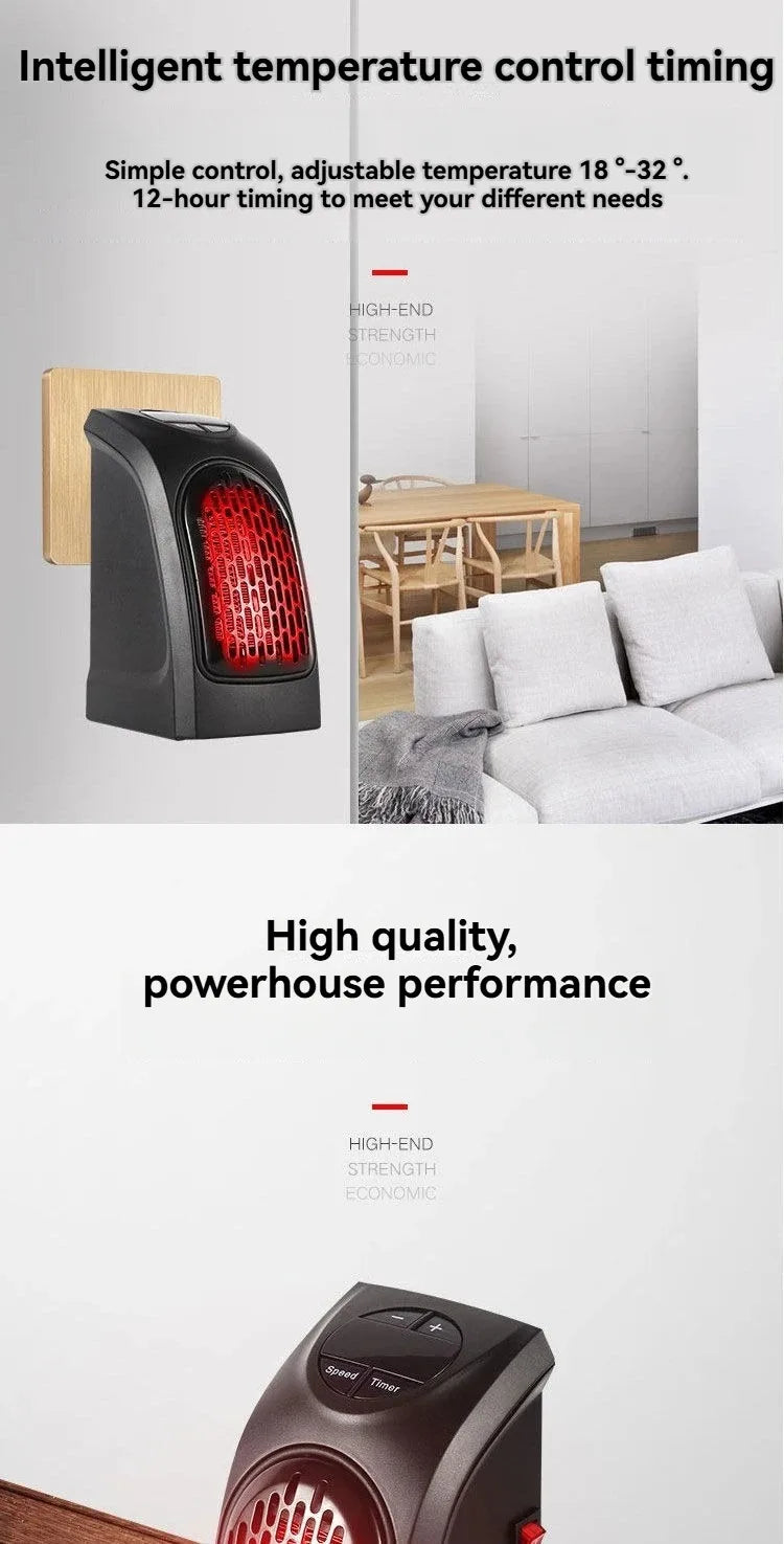 Portable Electric Heater for Rooms, Plug-In Wall Mini Radiator Fan Warmer, Compact Home Heating Appliance