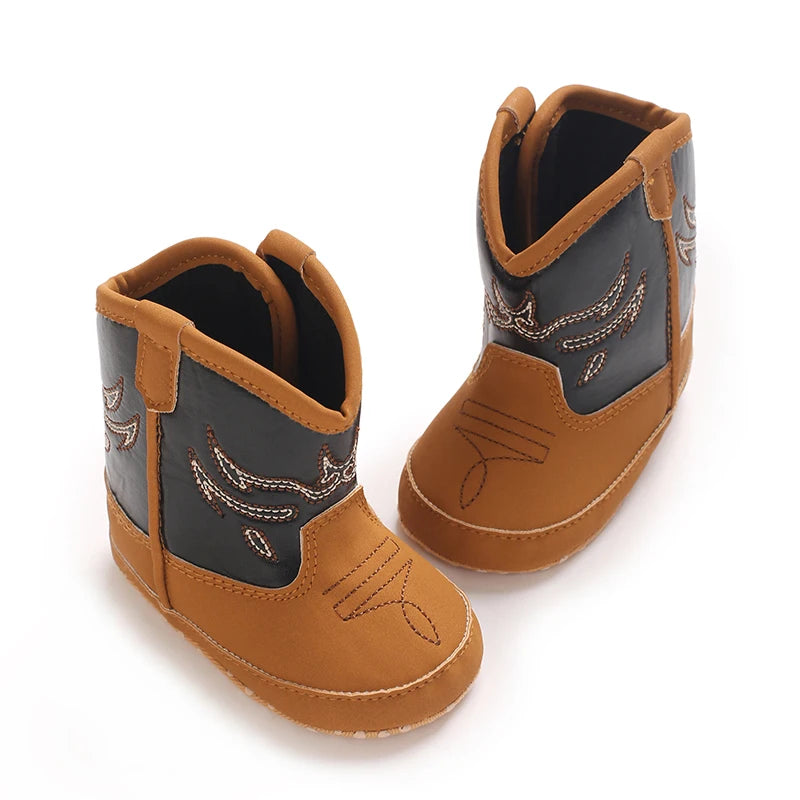 Western Cowboy Princess Baby Boots 0-18M Infant Pre-Walker Shoes Soft Sole Embroidered Footwear for Newborn Girls