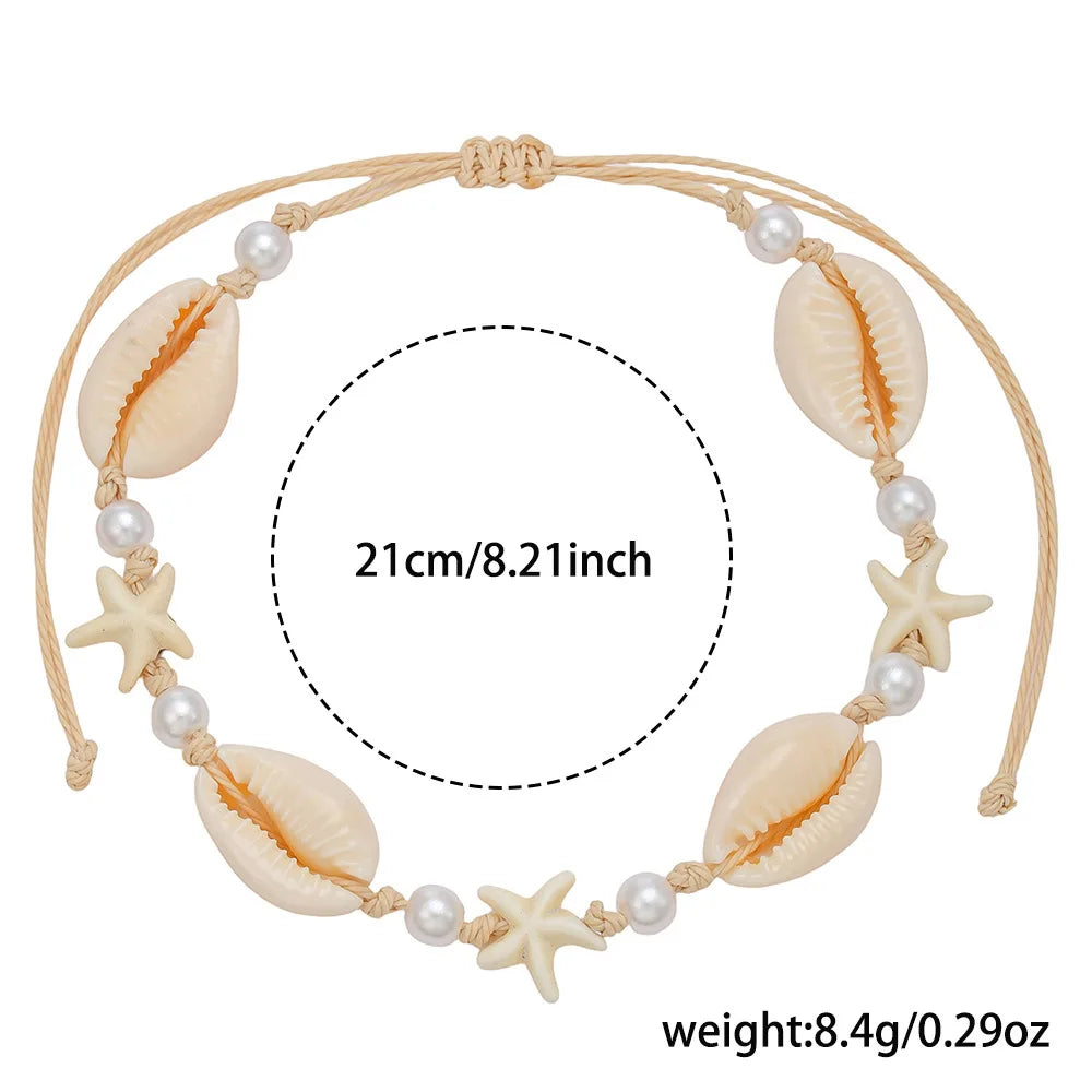 White Turquoise Beaded Chain Starfish Pendant Ankle Summer Bracelet Charm Sandals Barefoot Beach Foot Bridal Jewelry