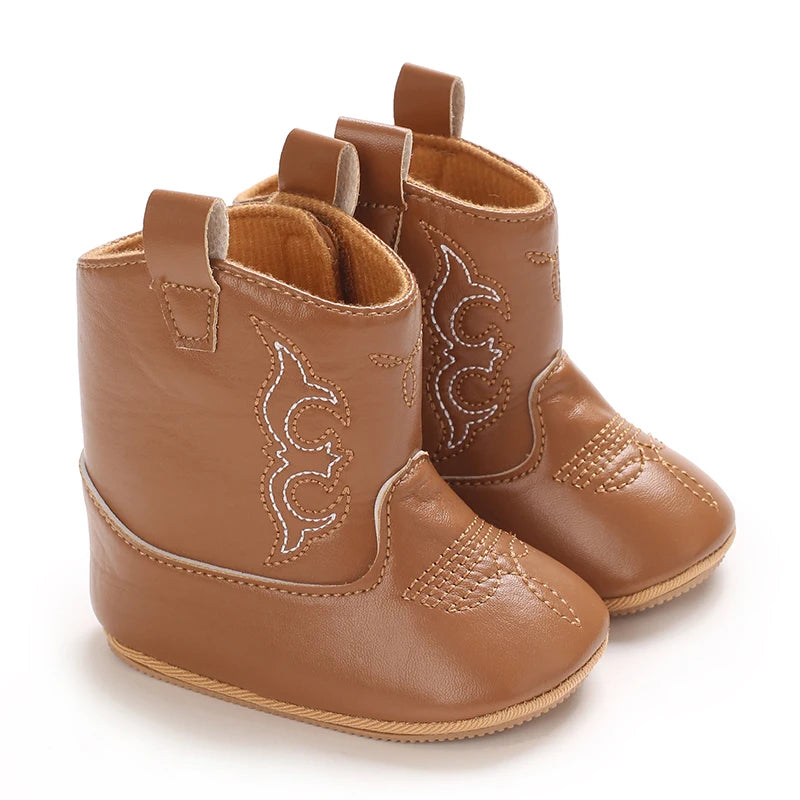 Western Cowboy Princess Baby Boots 0-18M Infant Pre-Walker Shoes Soft Sole Embroidered Footwear for Newborn Girls