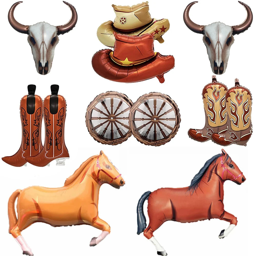 Western Cowboy Theme Party Decoration Foil Horse Balloon Horse Boots Hat Wheel Balloons Cowboys Cowgirls Birthday Party Supplies