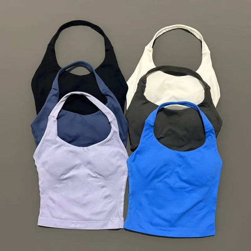 Women Sports Yoga Vest Running Gym Top Fitness Quick-Dry Workout Vest High Elastic Yoga Tank Top Gym Seamless Workout Sports Bra