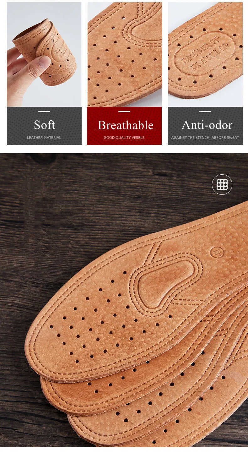 Real Cowhide Insole Leather Shoes Boots Shoe Inserts Soft Breathable Deodorant Anti-slip Template Shock Absorbing Insoles Sole